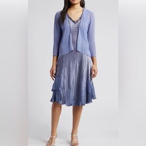 ⭐️ SALE ⭐️ Komarov Charmeuse & Chiffon jeweled midi dress and matching jacket